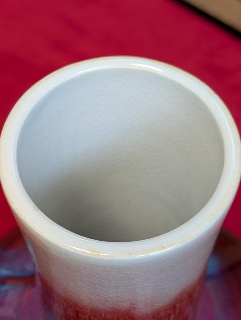 景徳鎮　窯変紅釉天球瓶　倣均窯　花瓶　箱入