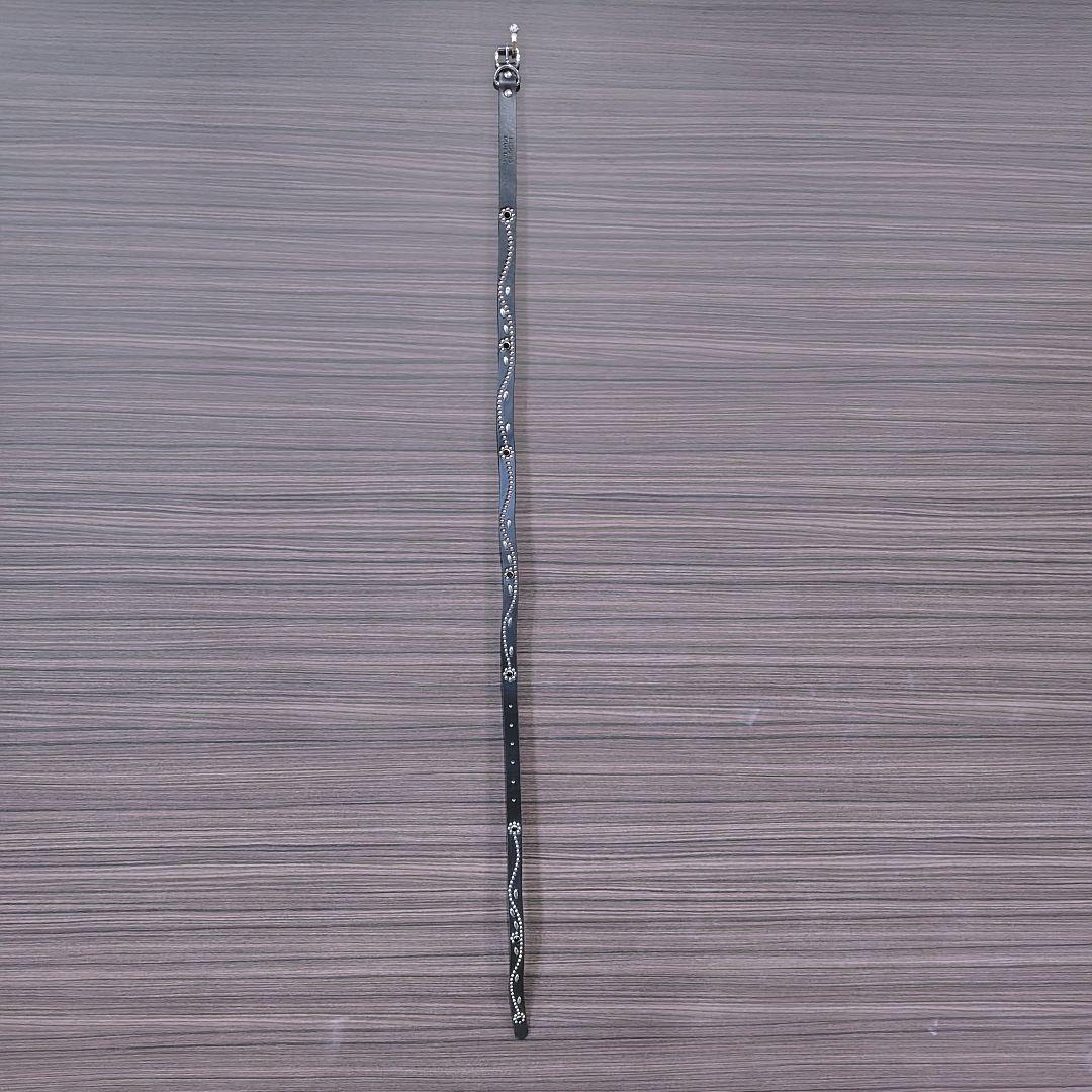 フラワー黒■フルスタッズ本革レザーナローベルト！ブラックダイヤモンドオニキス