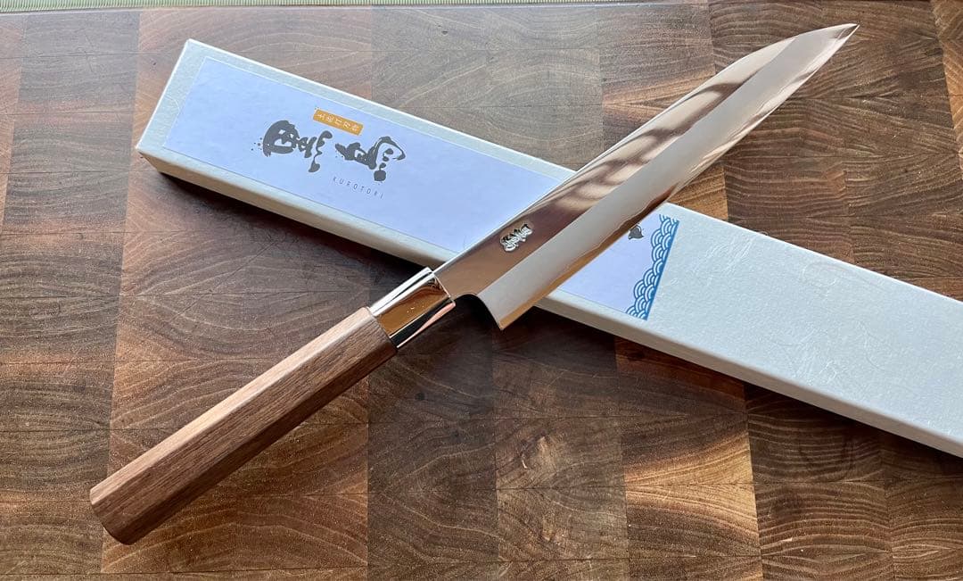 土佐打刃物 黒鳥鍛造工場 200mm 両刃 柳刃 刺身　包丁 銀三鋼 鏡面仕上