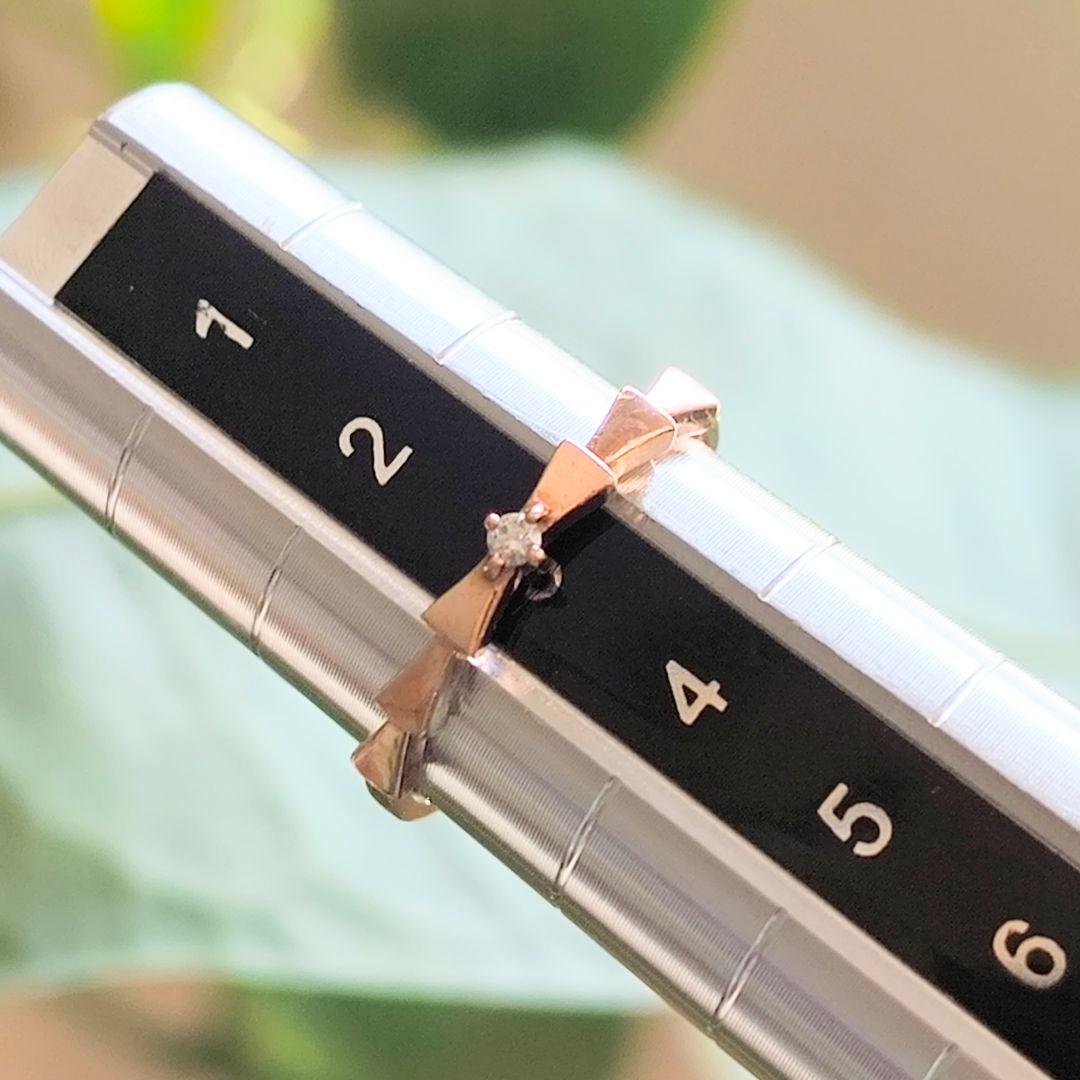 ete　K10 PG　リボン　ダイヤモンド　ピンキー　リング　3号