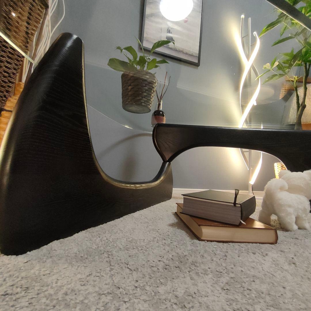 イサム・ノグチ リプロ ガラスローテーブル モダンデザイン 黒脚