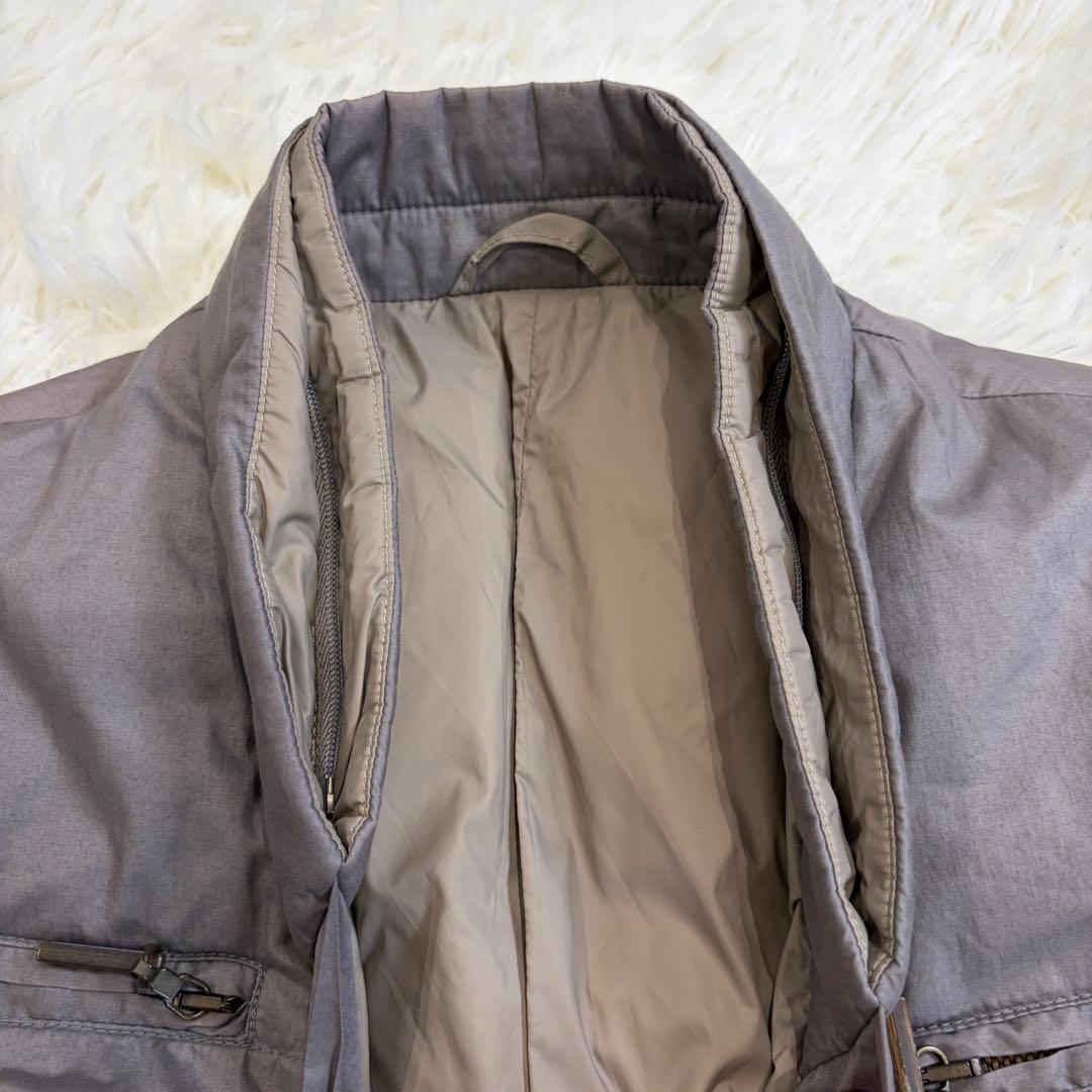 ブルネロクチネリ ショールカラー ライトダウンジャケット リブニット グレージュ