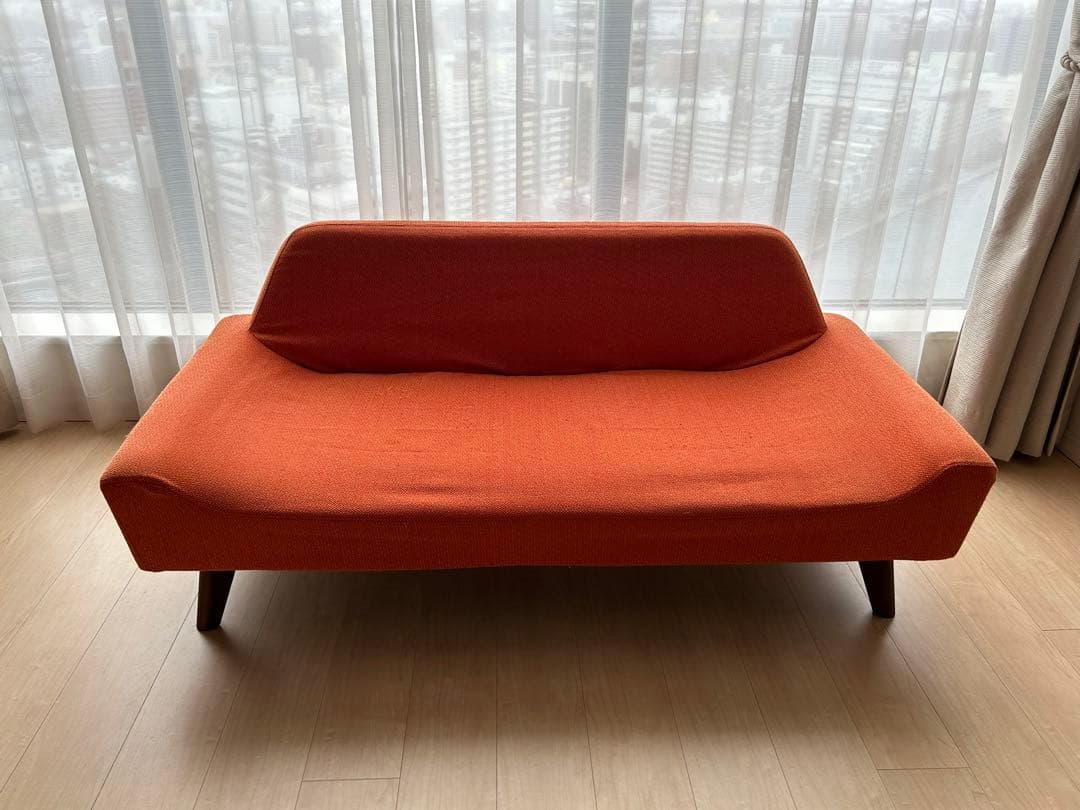 JSK　高級家具POLISソファSOL2P ベージュ/オレンジ替カバー付き