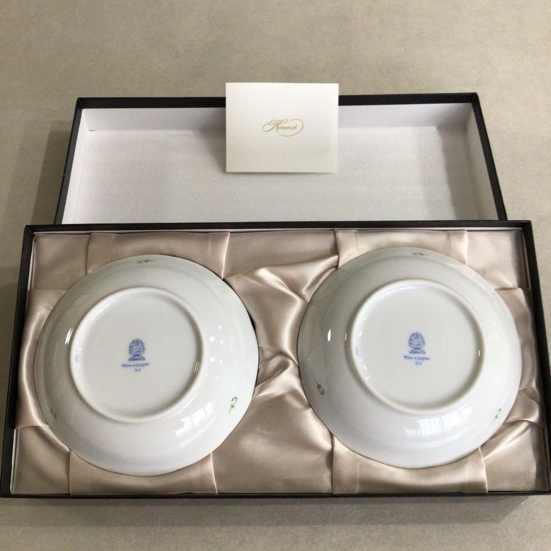 新品未使用 ヘレンド　Herend アポニーグリーン　ペア　フルーツボウル