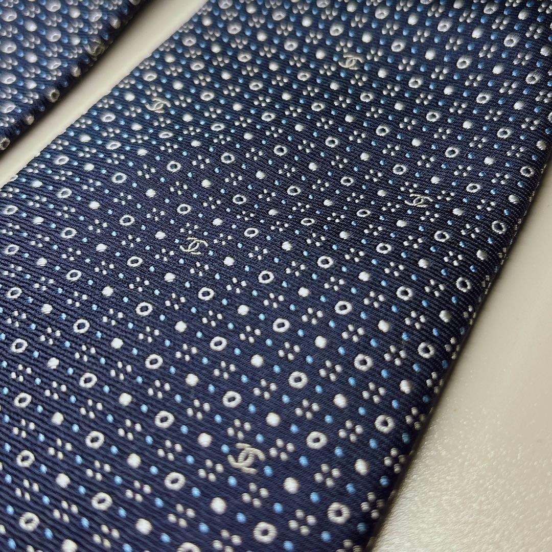 極美品 CHANEL ネクタイ ネイビー × ココマーク ビジネス フォーマル