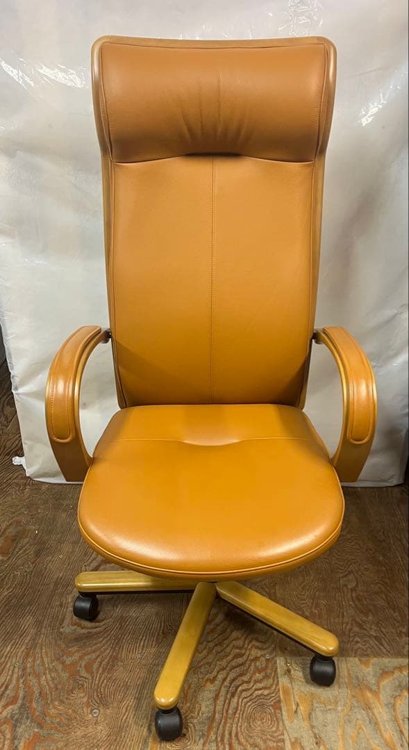 カリモクデスクチェア XT5700ブナ材 本革 ハイバック ロッキング