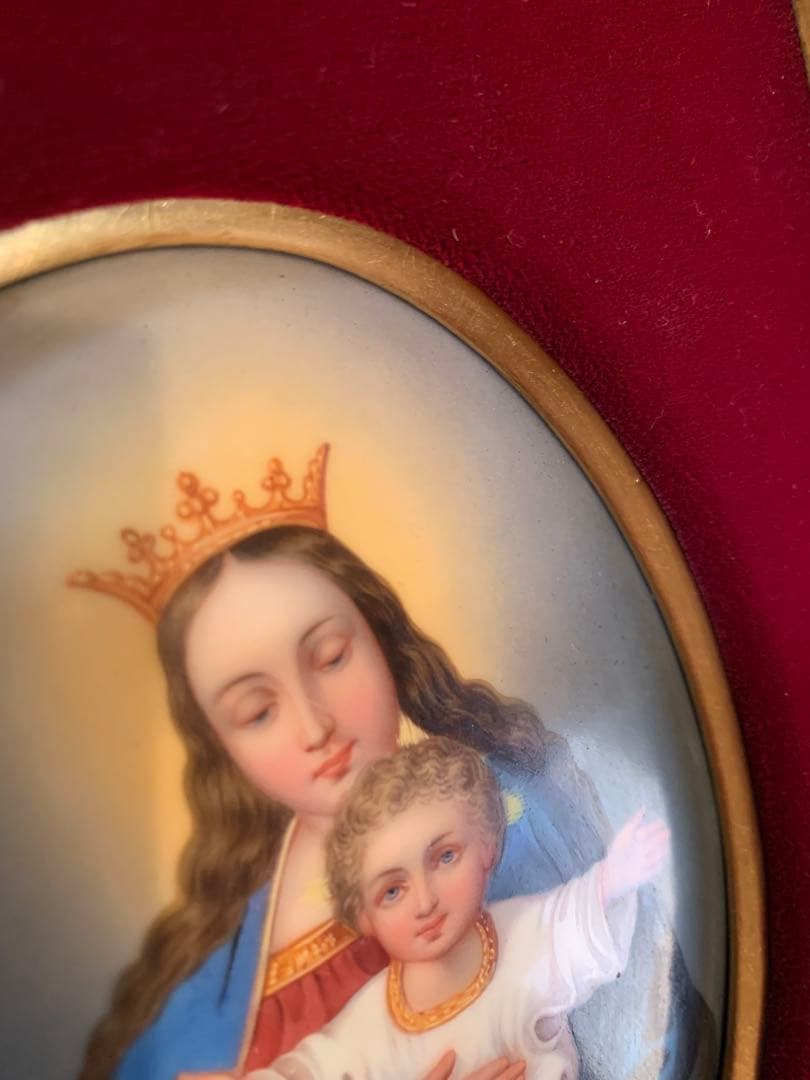 ドイツ製　破格！アンティーク聖母子の陶板額装品！色が綺麗でマリア様が優しい！