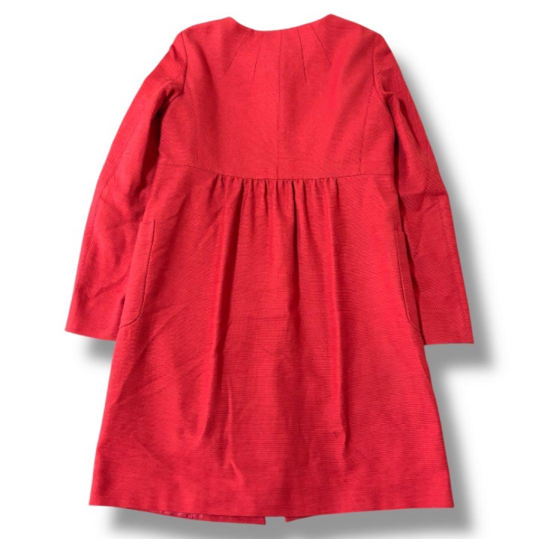 【美品】マックスマーラMaxMara STUDIO★ノーカラー★ミドルコートL赤