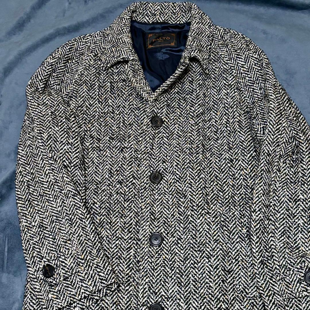 パルト 白黒ヘリンボーン ステンカラーコート
