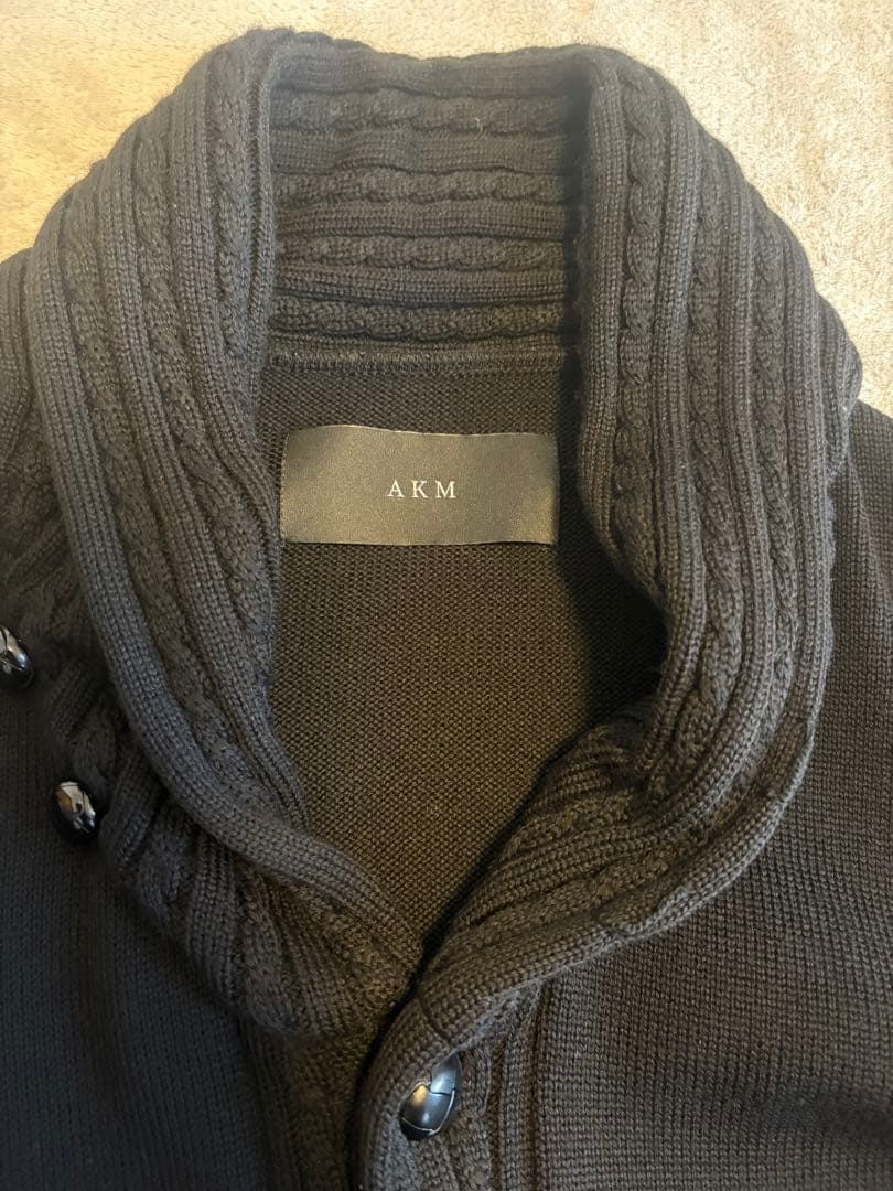 AKM メリノウール　ショールカラー　ニット　カーディガン　黒　M