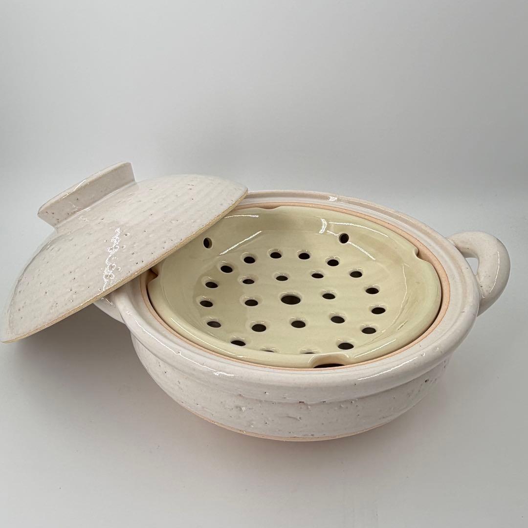 長谷園 伊賀土鍋 大 ヘルシー蒸し鍋 陶製すのこ付き 未使用