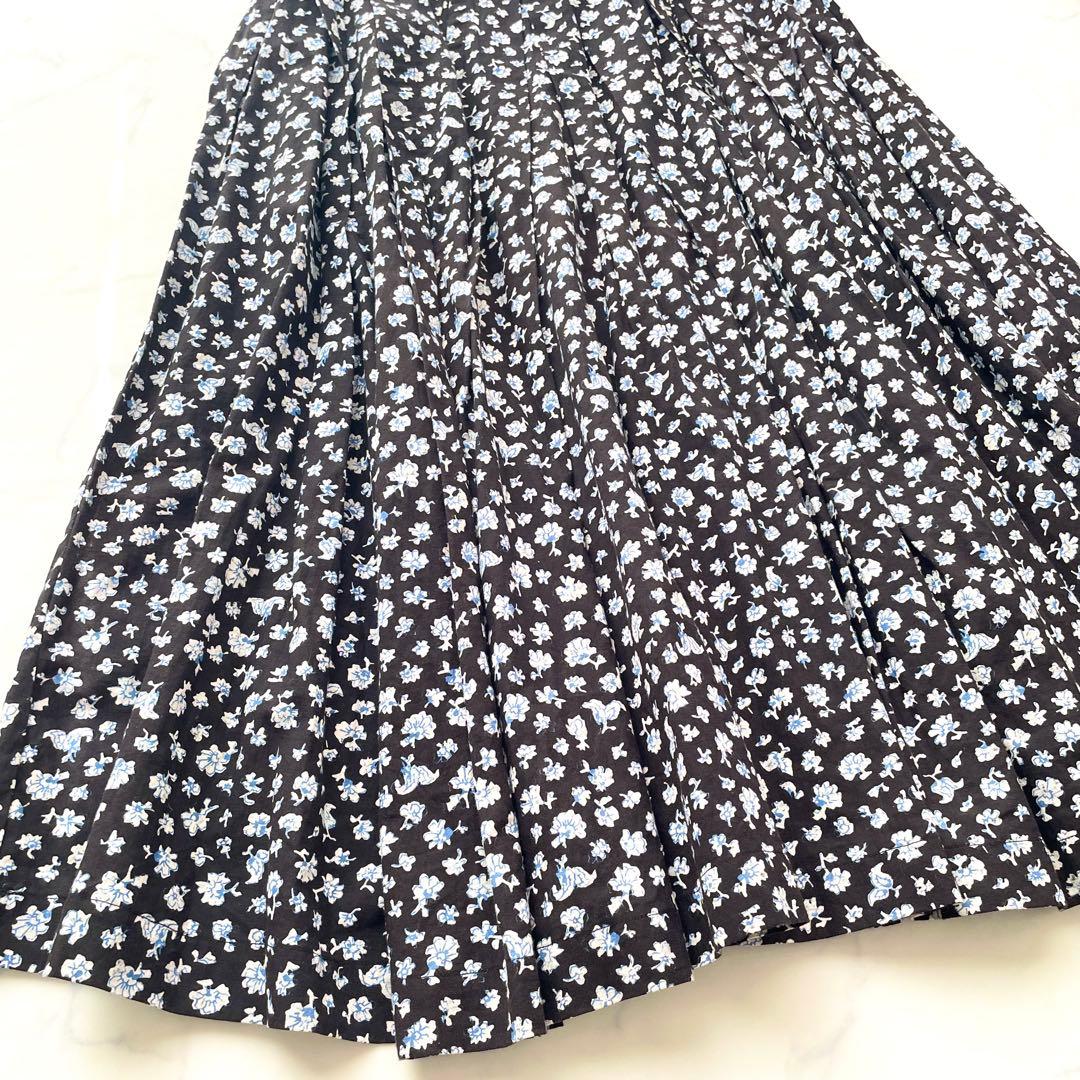 極美品　45R フラワープリントスカート　小花柄　フレア　ロング　コットン
