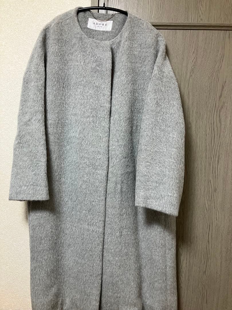アドーア　グレー シャギー　ノーカラー　36