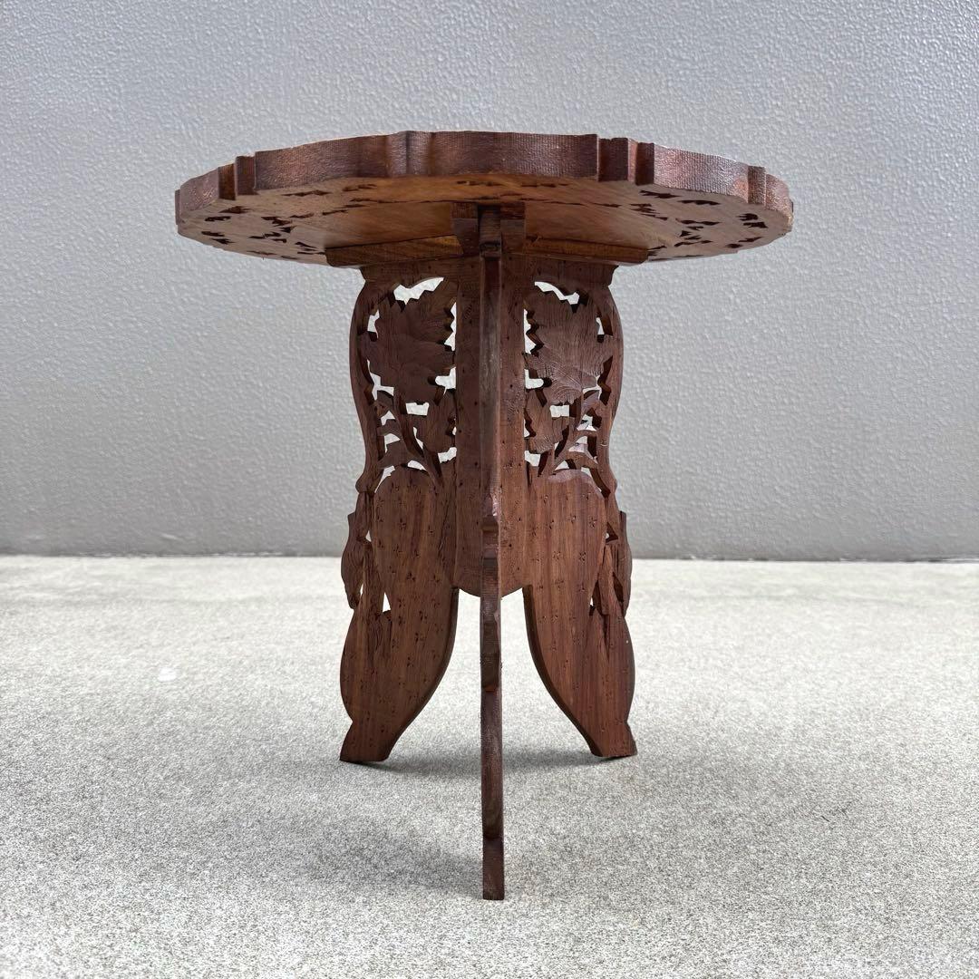 アンティーク 木製テーブル シーシャムウッド サイドテーブル ラウンド 彫刻