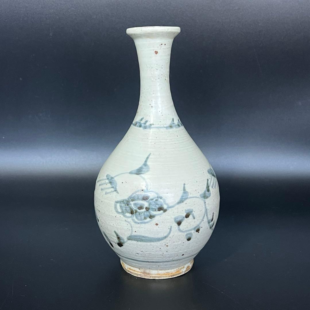 江戸後期〜幕末 伊万里 白磁染付 鶴首徳利（花入） 民藝 古美術骨董◎古道具庵々