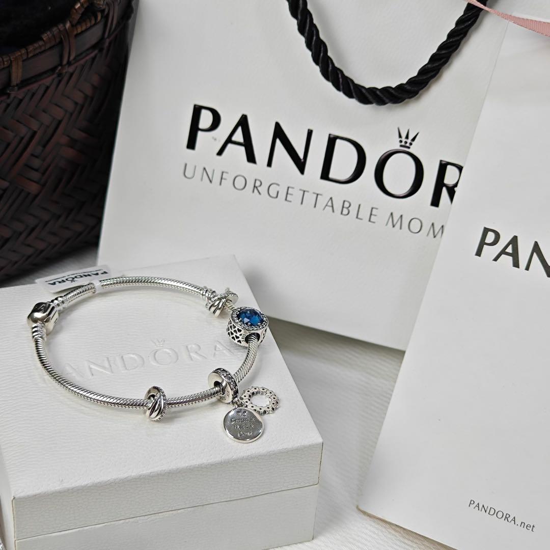 PANDORA ブレスレット 青いストーン付き 925#17cm