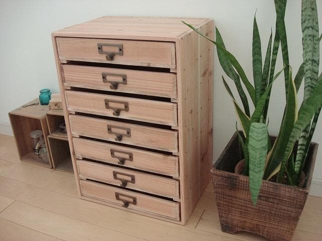 ★送料無料★サイズ変更可能★A4ネームプレート7段引き出し/無垢材木製書類ケース