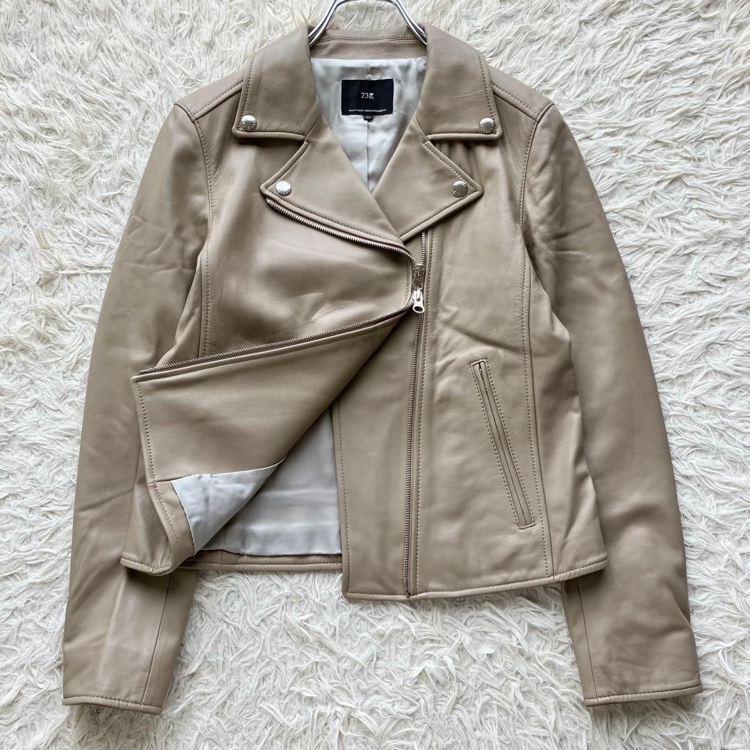 【近年 未使用級】23区　ダブルライダースジャケット　ベージュ　Wジップ　羊革