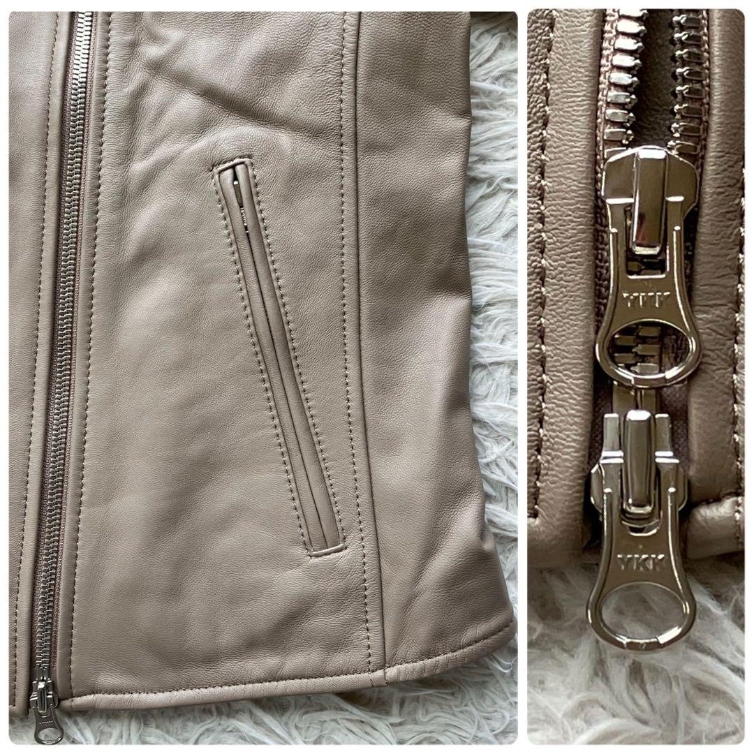 【近年 未使用級】23区　ダブルライダースジャケット　ベージュ　Wジップ　羊革