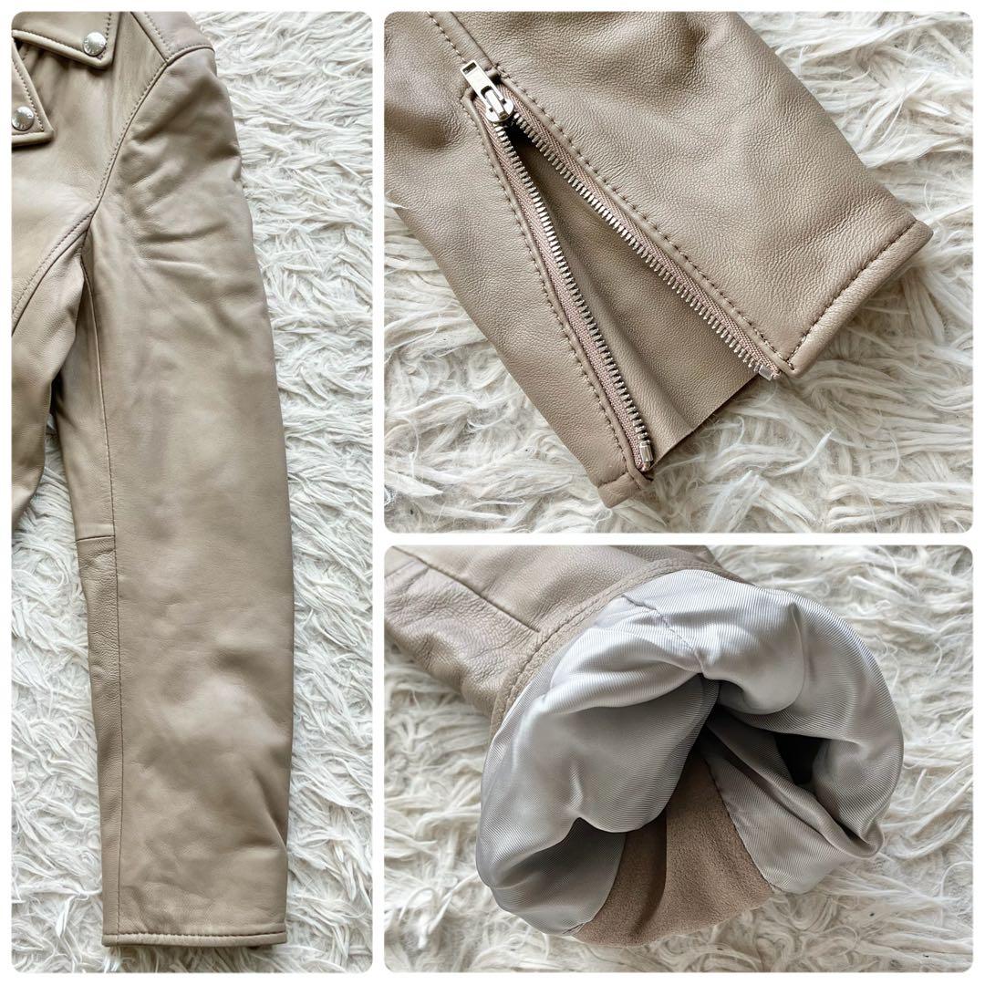 【近年 未使用級】23区　ダブルライダースジャケット　ベージュ　Wジップ　羊革