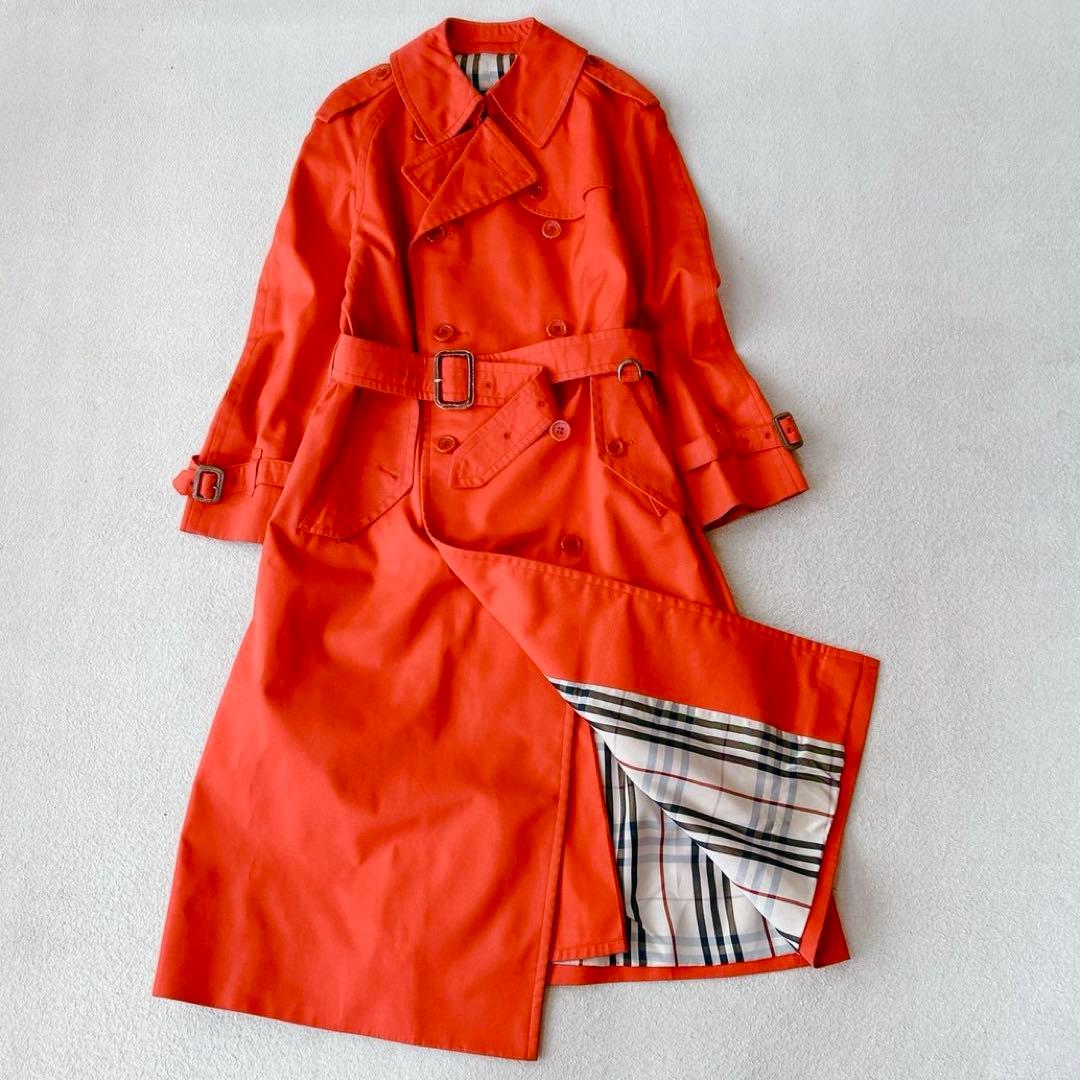 稀少✨バーバリー　トレンチコート　ロング　ダブル　ベルト　赤　ノバチェック　L