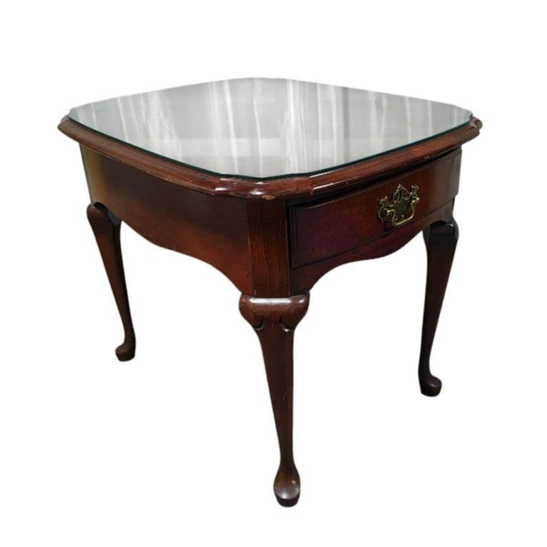 PENNSYLVANIA HOUSE　猫脚 サイドテーブル ガラス天板 引出し付