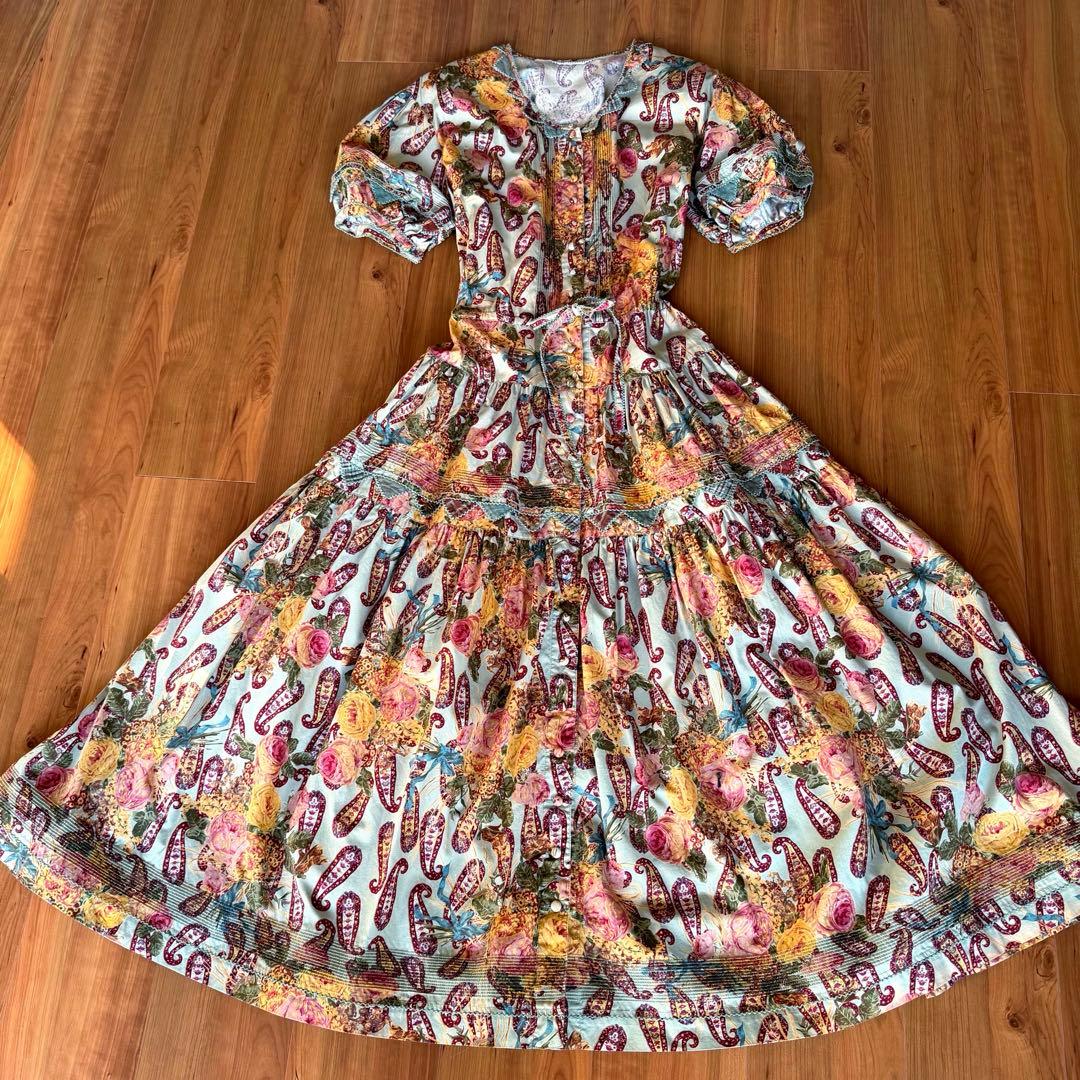 カネコイサオ ペイズリー 薔薇柄 ロングワンピース 半袖 ピンクハウス