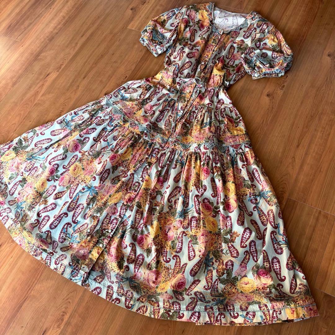 カネコイサオ ペイズリー 薔薇柄 ロングワンピース 半袖 ピンクハウス