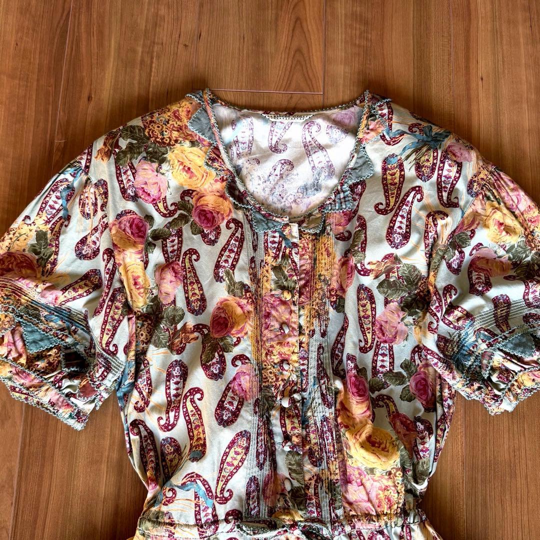 カネコイサオ ペイズリー 薔薇柄 ロングワンピース 半袖 ピンクハウス