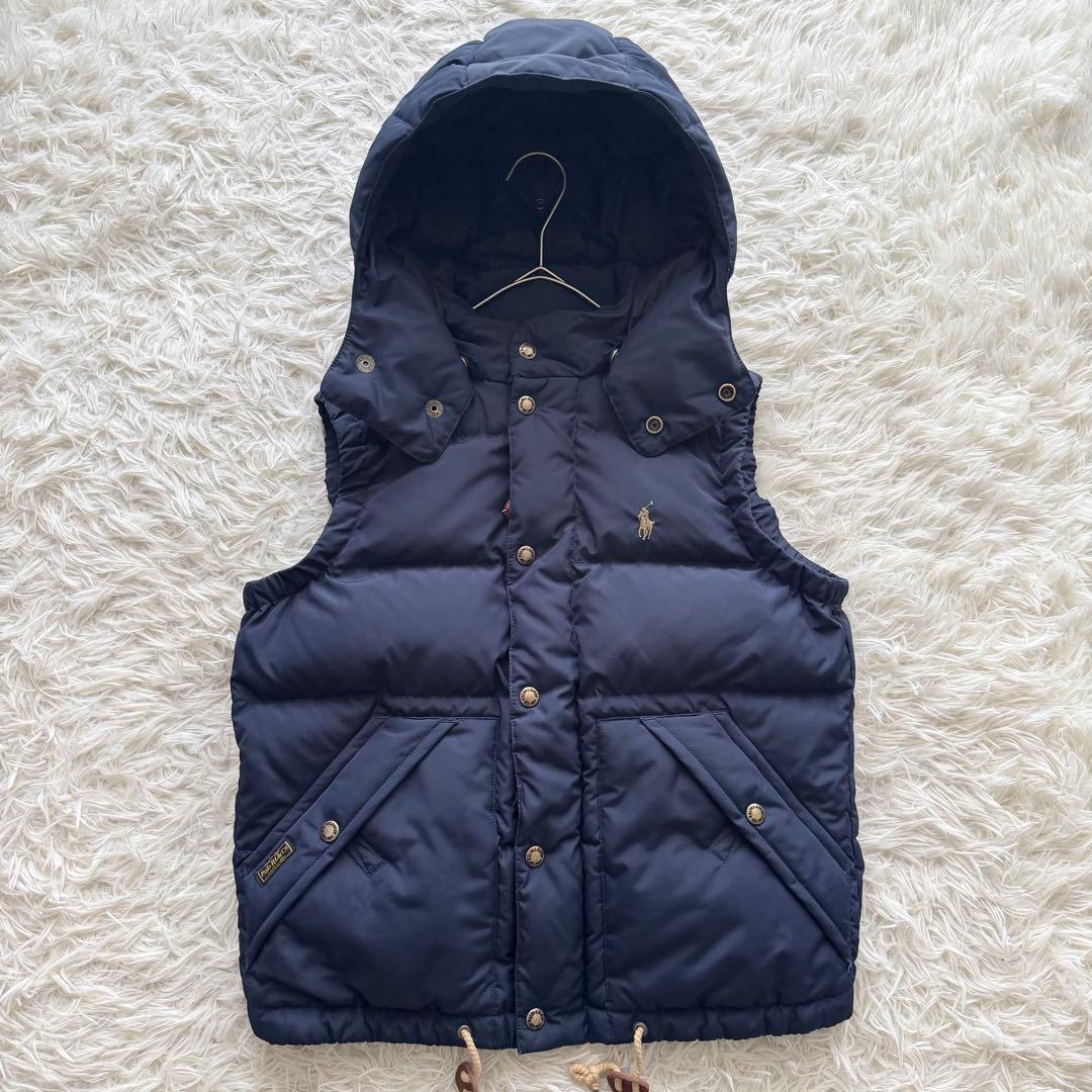 【ポロラルフローレン】 ダウンベスト ポニー フード ジップアップ M 紺