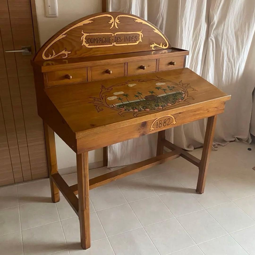 フランス　アンティーク　ドローイング　デスク　机　トールペイント　カントリー