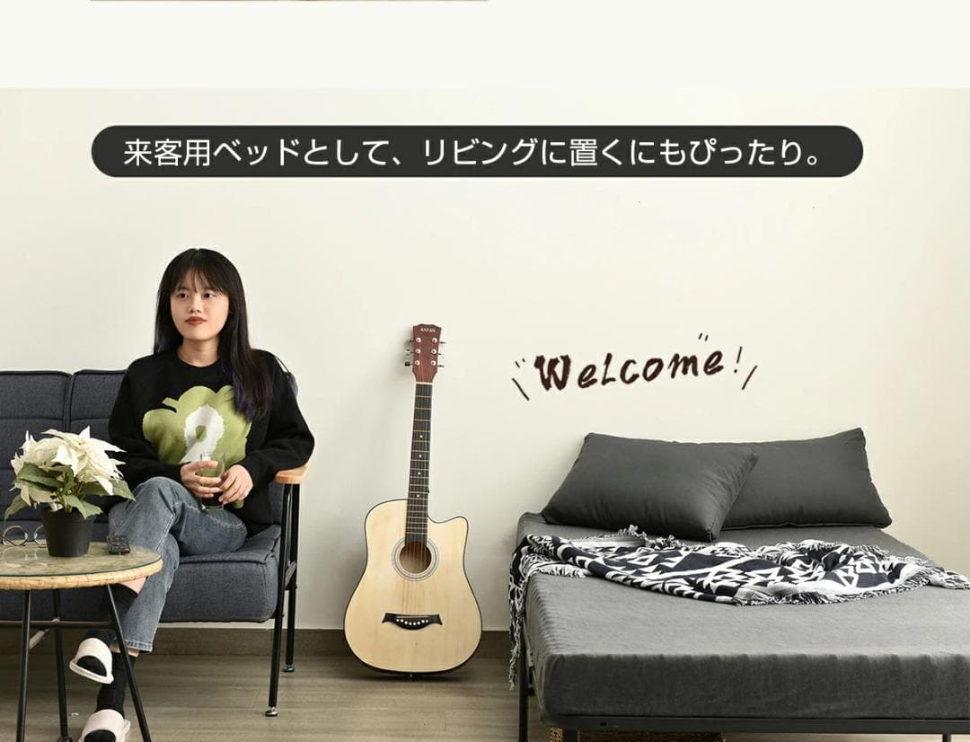 折りたたみ可能パイプベッド　シングルサイズ　組み立て簡単　一人暮らし　WHITE