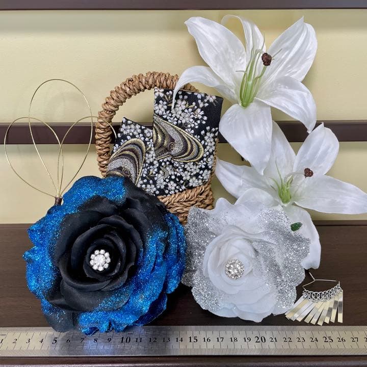 ブルーラメ　和装髪飾り　成人式髪飾り　着物髪飾り　振袖髪飾り　結婚式髪飾り