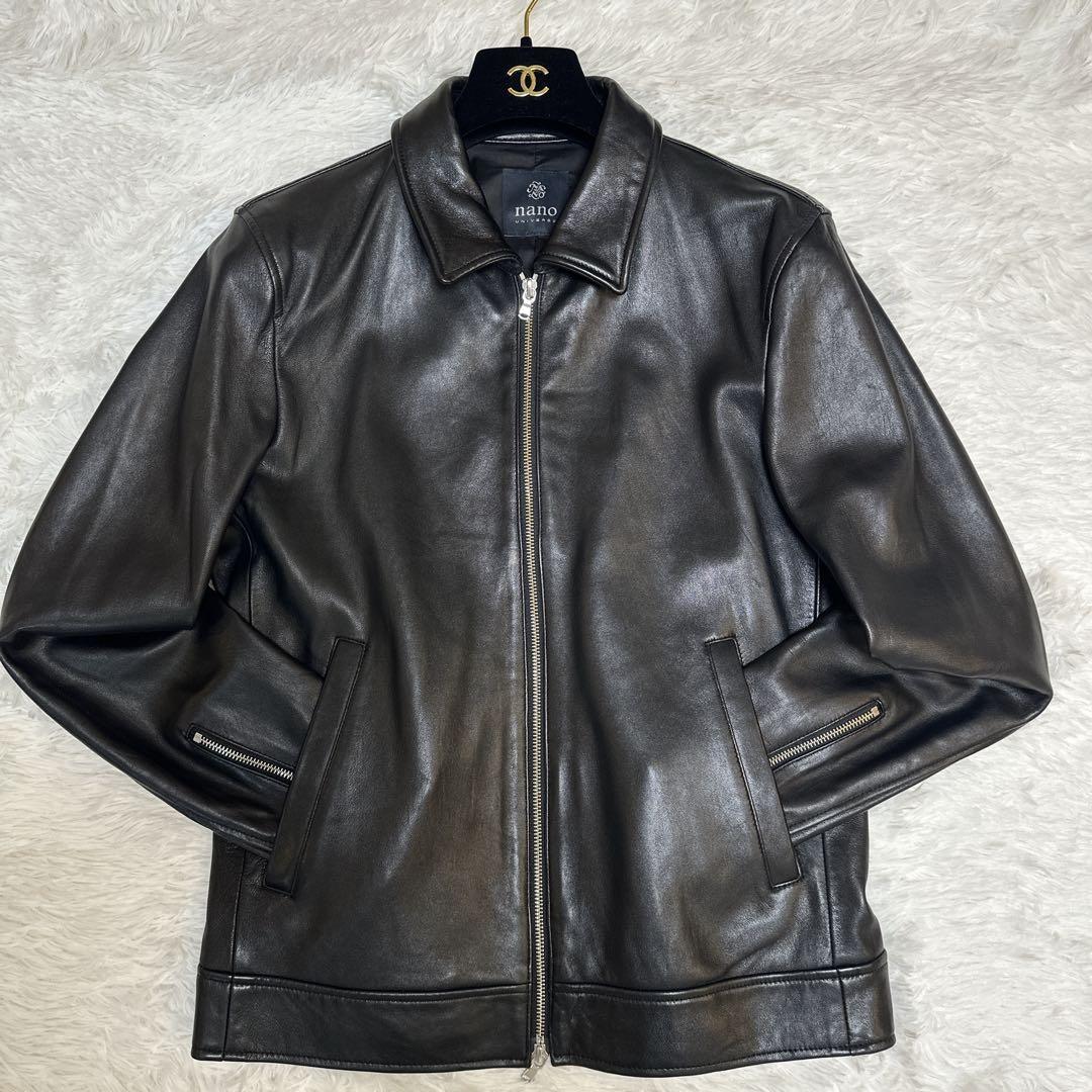 ⭐️極美品ナノユニバース　ラムレザー　シングルライダースジャケット　黒　L