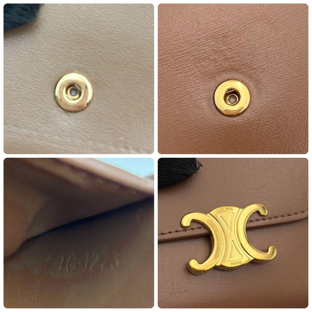 【美品】 CELINE ブラウン 三つ折り財布 トリオンフ 金具ロゴ