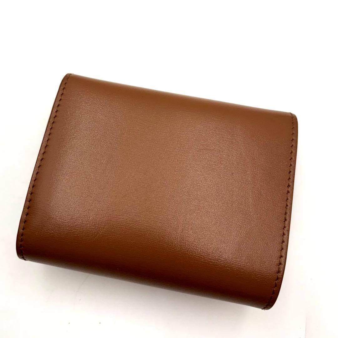 【美品】 CELINE ブラウン 三つ折り財布 トリオンフ 金具ロゴ