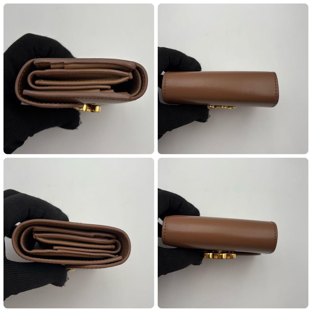 【美品】 CELINE ブラウン 三つ折り財布 トリオンフ 金具ロゴ