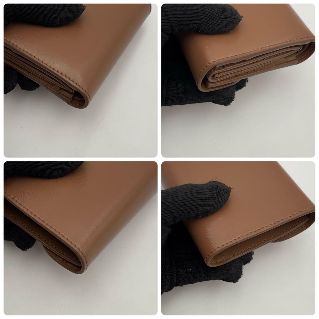 【美品】 CELINE ブラウン 三つ折り財布 トリオンフ 金具ロゴ