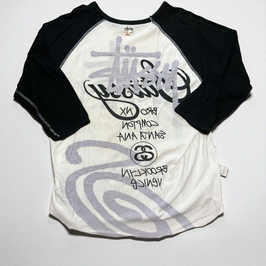 ステューシー STUSSY ワールドツアー 両面プリント ラグランTシャツ 白L