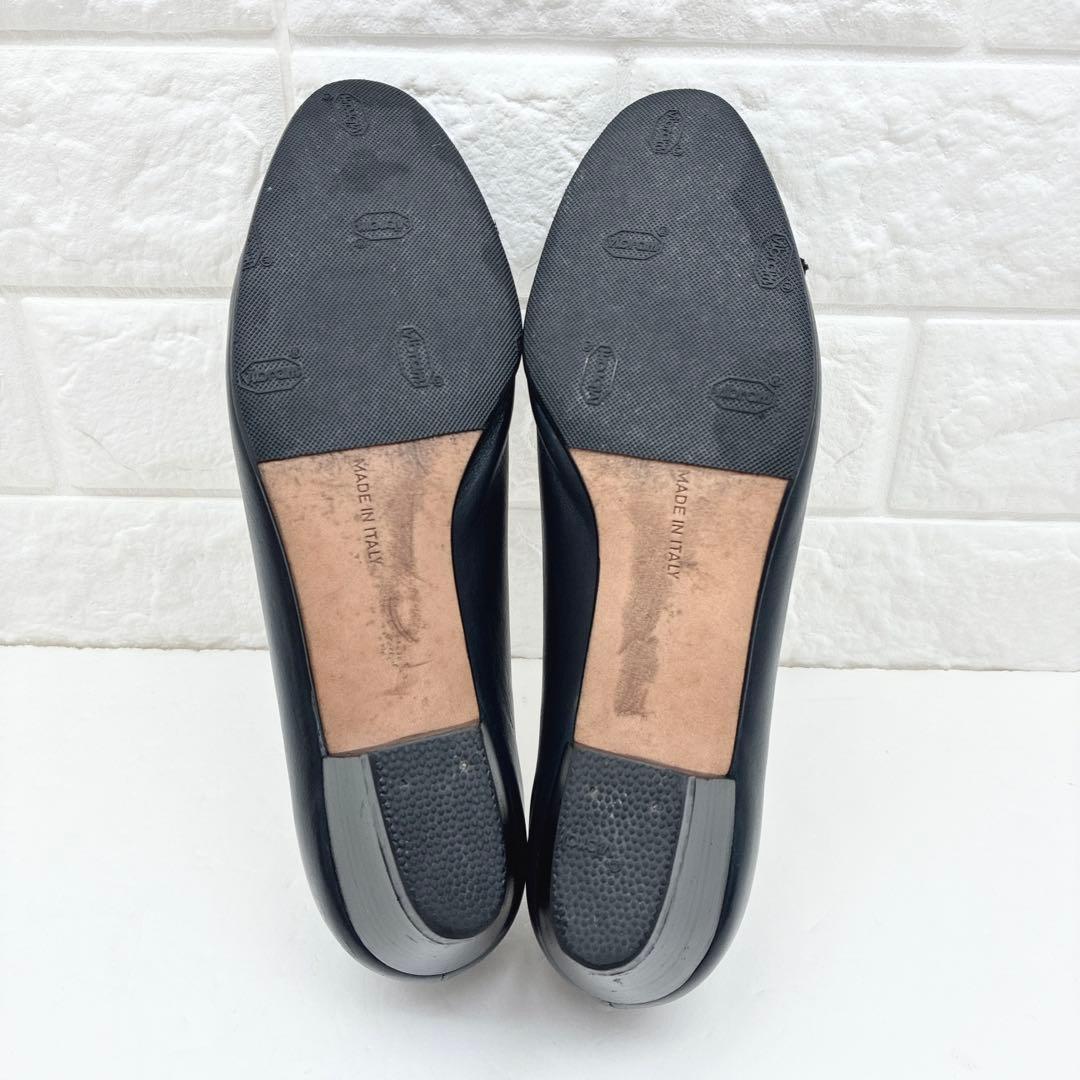 フェラガモ ゴールド金具 ヴァラ リボン パンプス ネイビー 6.5B レザー