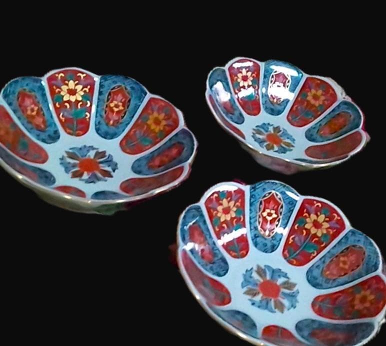 追加可 新品 林九郎窯 十方割花地紋小鉢 金彩輪花鉢 古伊万里