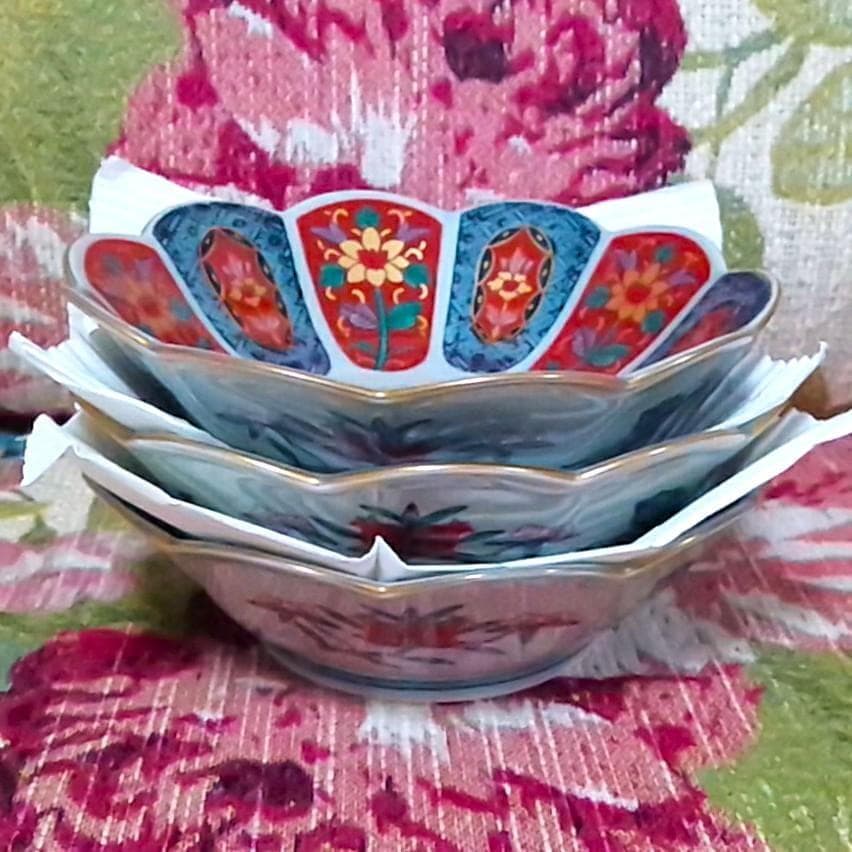 追加可 新品 林九郎窯 十方割花地紋小鉢 金彩輪花鉢 古伊万里