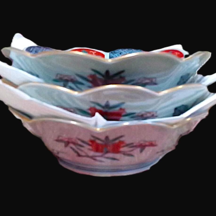 追加可 新品 林九郎窯 十方割花地紋小鉢 金彩輪花鉢 古伊万里