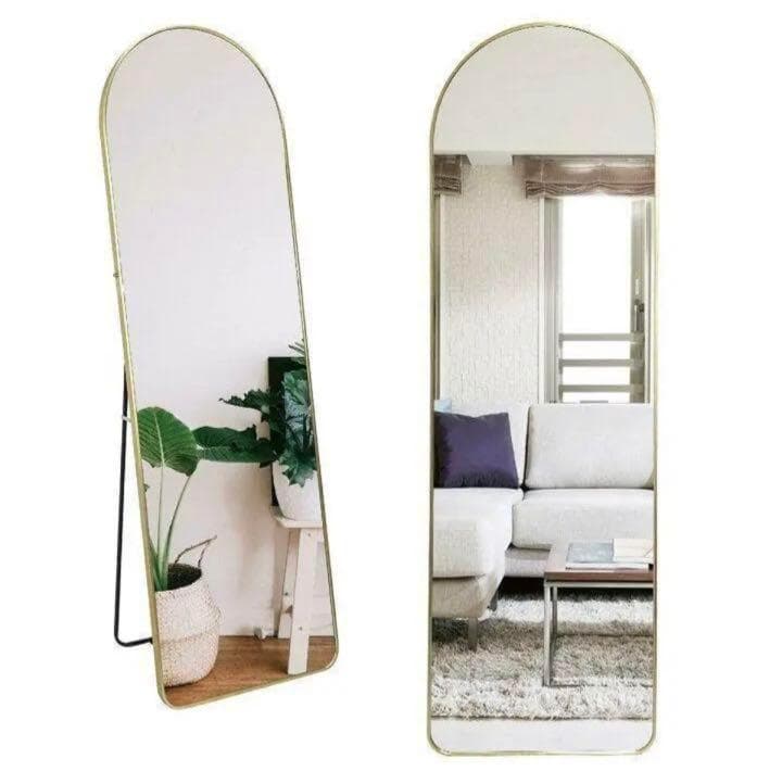 スタンドミラー アーチ型 ゴールド 150cmx40cm 全身鏡 壁掛け 姿見