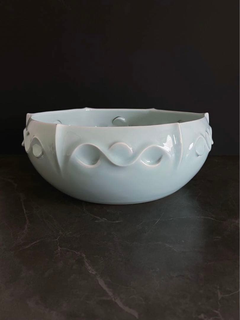 【白青磁／盛器】大皿　盛皿　器　花器　京都　陶芸家　長谷川勇　新品未使用　共箱