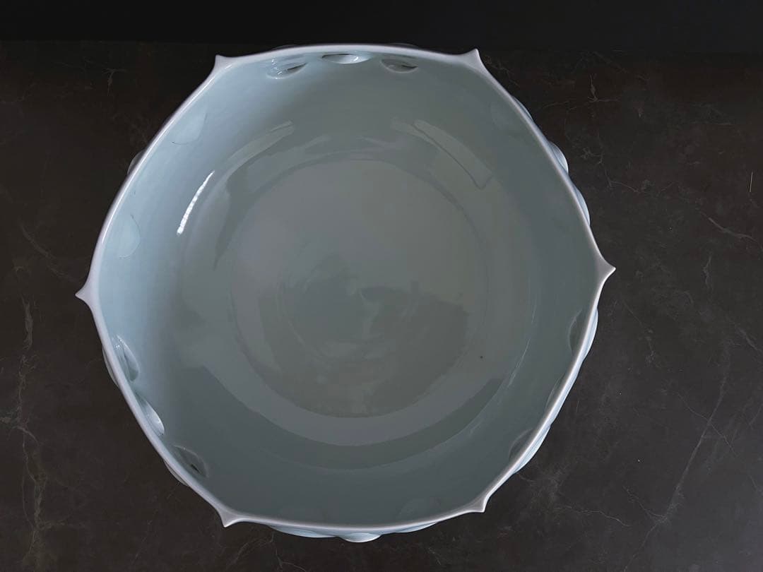 【白青磁／盛器】大皿　盛皿　器　花器　京都　陶芸家　長谷川勇　新品未使用　共箱