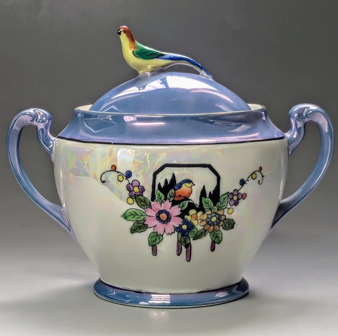 オールドノリタケ アールデコ期大銘品 シリルシー 鳥フィギュリン摘シュガーポット