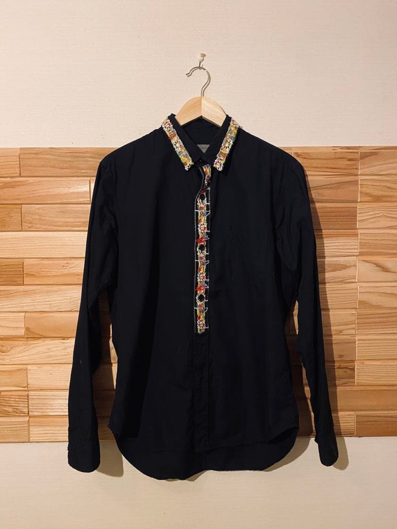 Yohji Yamamoto pour homme 刺繍リボン付き黒長袖シャツ