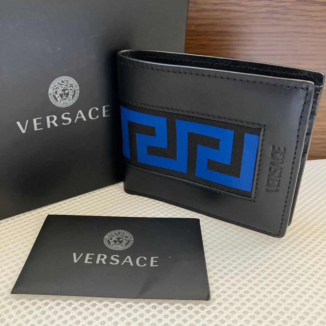 新品　ヴェルサーチ　グレカ　二つ折り財布　財布　ブラック
