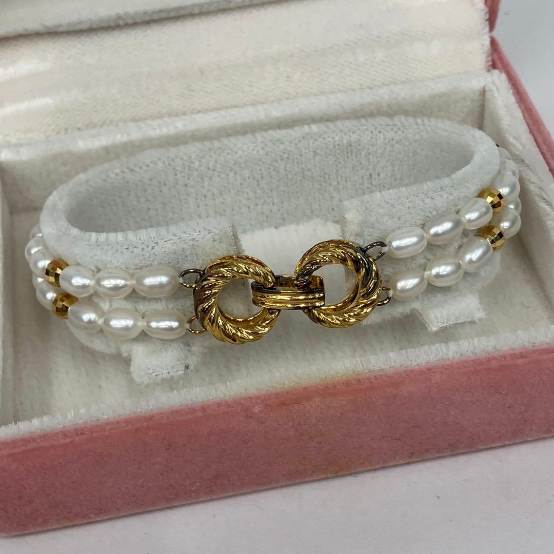 m*k様 パールと金の二重ブレスレット k18/SV